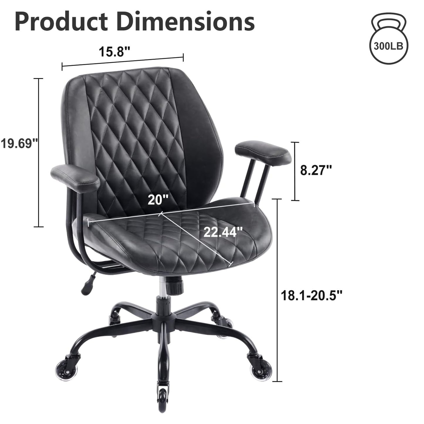 YFO Home Office Desk Chair Office Rubber Casters Ergonomic Computer Chair with Lumbar Support Adjustable Height Rolling Swivel Executive Task Armrests Chair๏ผ Black PU