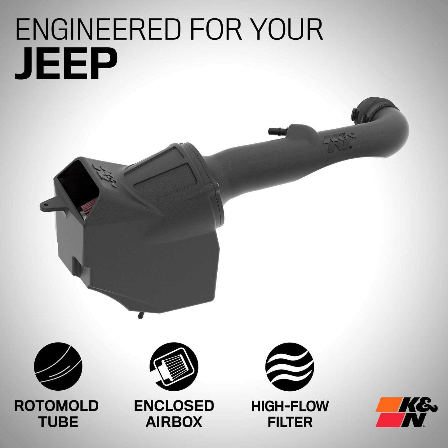 K&N Cold Air Intake System: High-Flow Air Filter, Increase Performance & Towing: Compatible with 2018-2025 JEEP, Gladiator, Wrangler, Wrangler JL, 63-1576