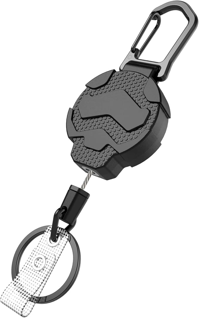 Retractable Keychain Badge Holder with Belt Clip, Heavy Duty Carabiner ID Badge Clip Reel, 32â Steel Retractable Cord, 10 oz Reboundï¼1pcs Black Keychain