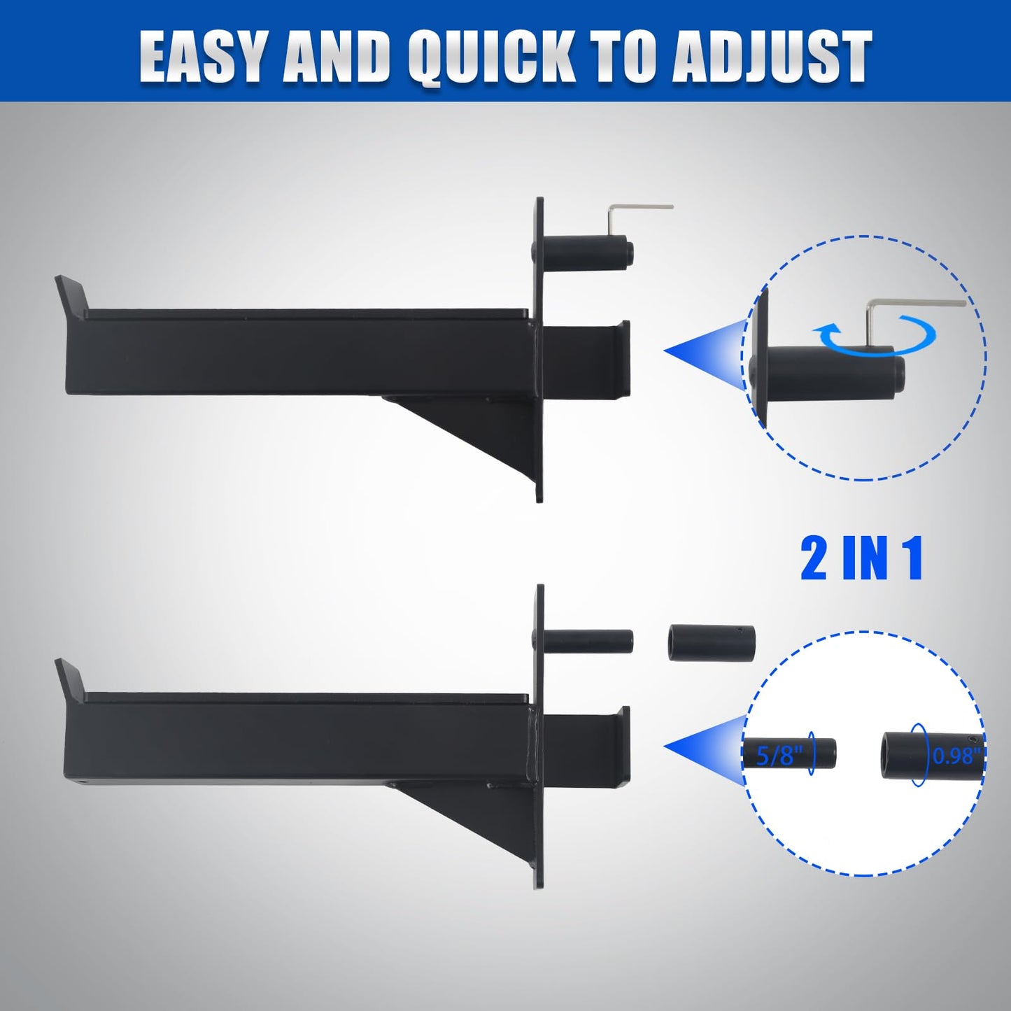 ZUKAM 2.36inch Barbell Safety Catches Squat Rack Safety Arm Spotter Fit for 2.36x2.36 Power Rack Cage with 1" or 5/8"" Hole"