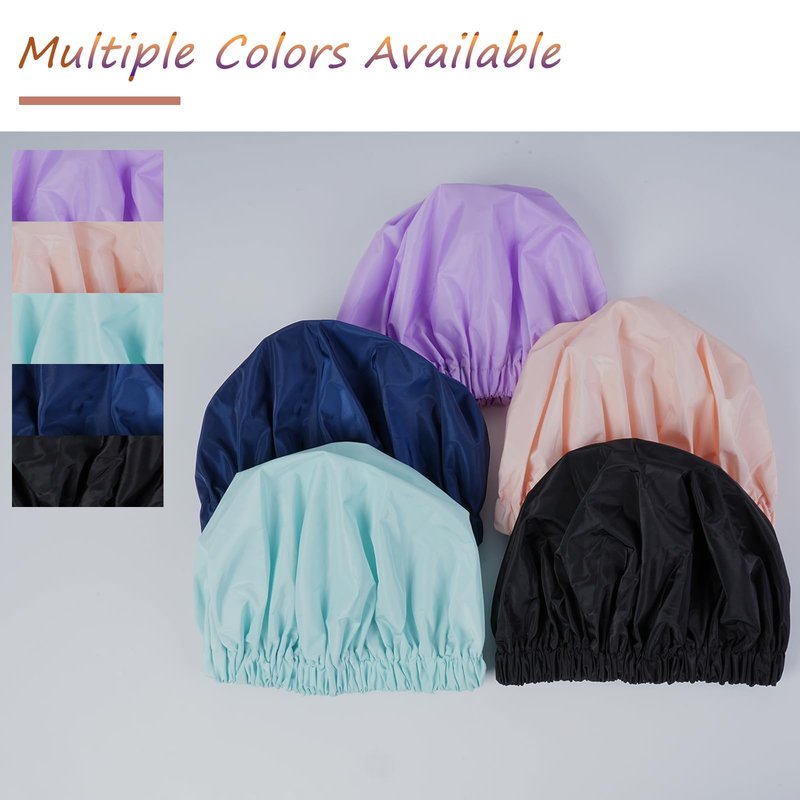 TUVATU Reusable Shower Cap for Women – Large Waterproof Satin Shower Bonnet for Long, Curly & Braided Hair, Washable Bath Hair Cover, Black + Purple