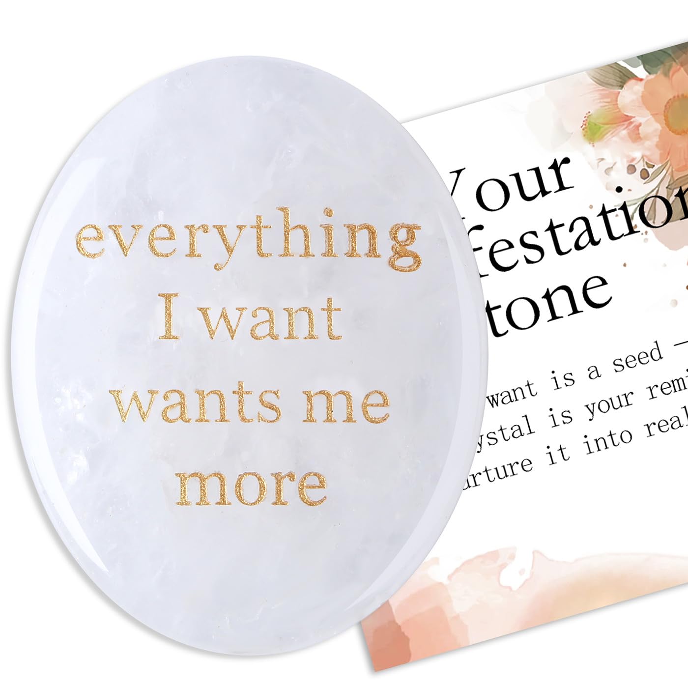DUQGUHO Clear Quartz Crystal Encouragement Gifts for Women Everything I Want Wants Me More Inspirational Positive Anxiety Relief Items Pocket Hug Stones Emotional Calming Sobriety Gifts for Women Men