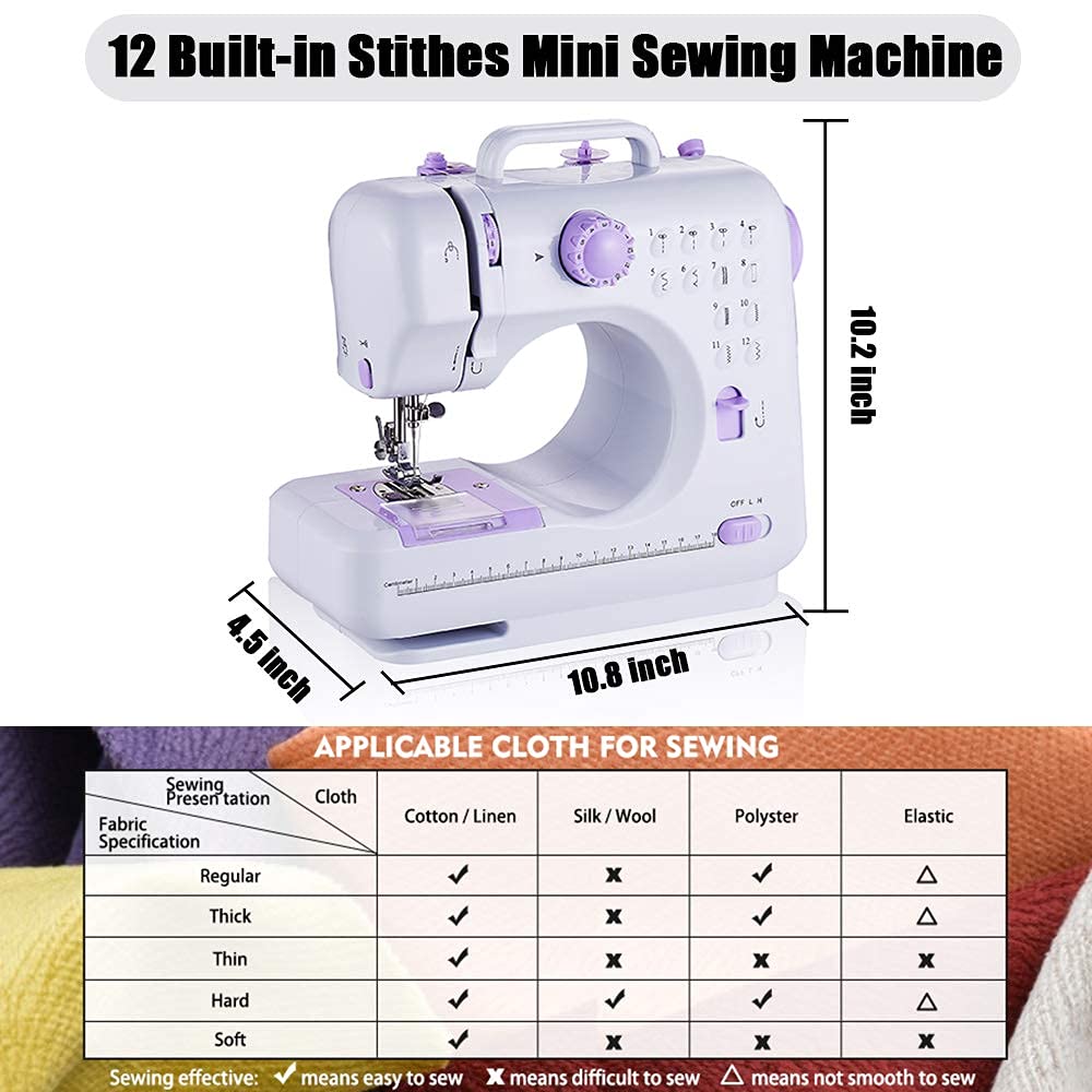 rxmeili Sewing Machine Portable mini Electric Sewing Machine for beginners 12 Built-in Stitches 2 Speed with Foot Pedal,Light, Storage Drawer.