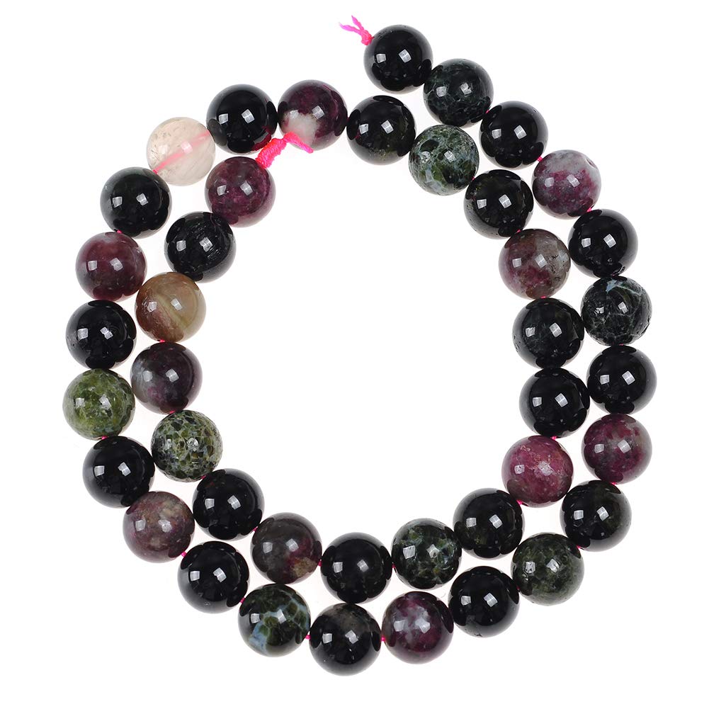 10mm Natural Colourful Tourmaline A Gemstone Round Loose Beads Crystal Stone Bracelet Necklace Accessories Crafts for Jewelry Making DIY,1 Strand 15"