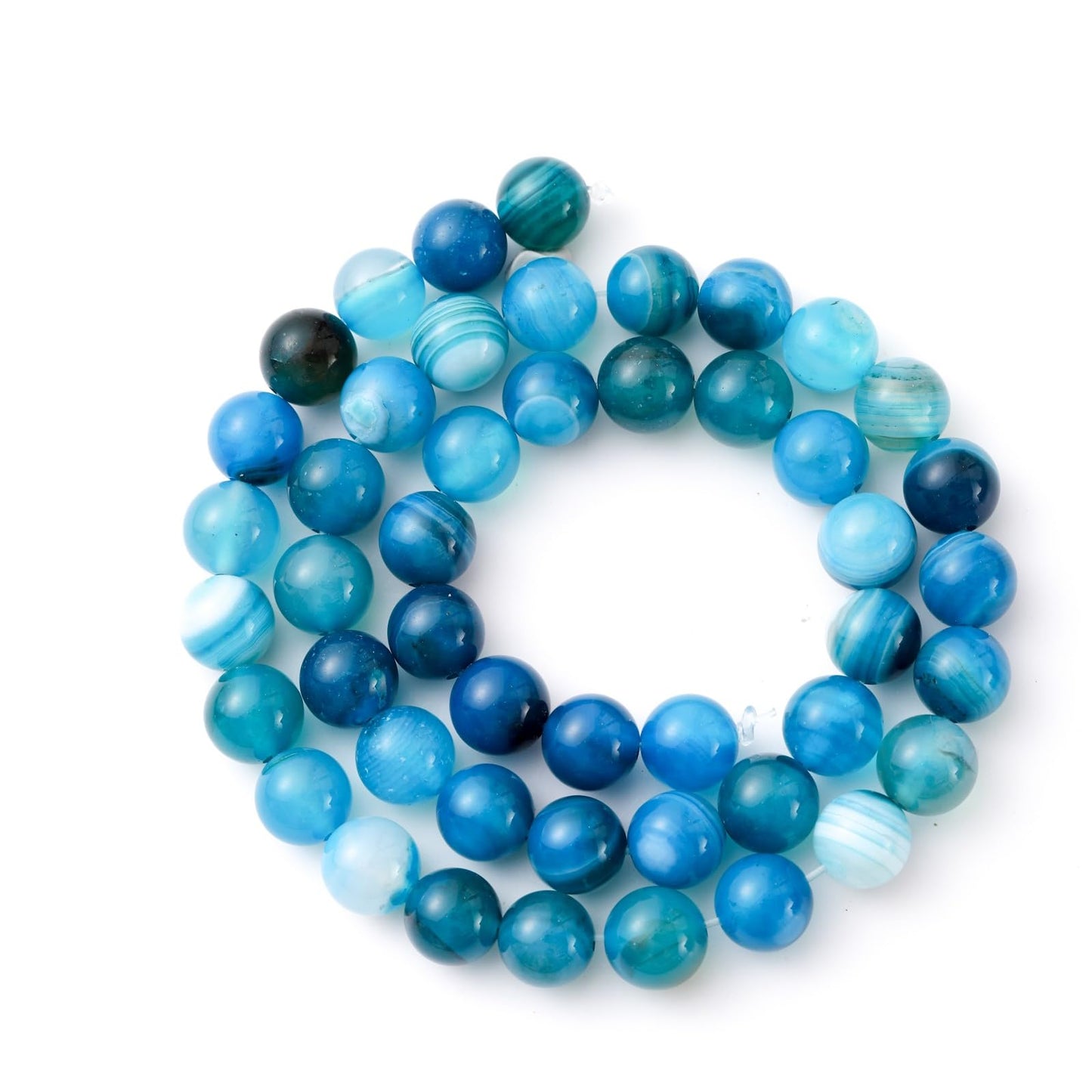 8mm 45pcs DIY Natural Blue Striped Agate Stone Beads Round Healing Crystal Gemstone Loose Beads for Jewelry Making Handmade Bracelet Necklace