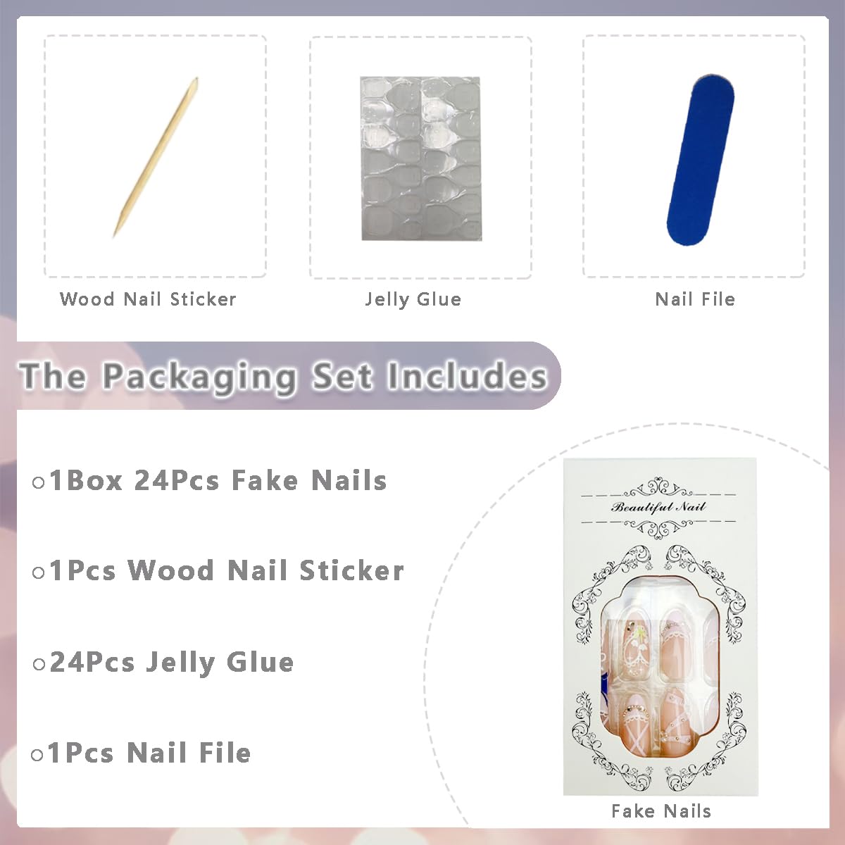 24Pcs Pink French Tip Press on Nails Medium Almond Fake Nails with Heart Pearl Bow Designs Nude False Nails Glossy Full Cover Acrylic Nails Cute Stick on Nails for Women Girls DIY Manicure Decorations