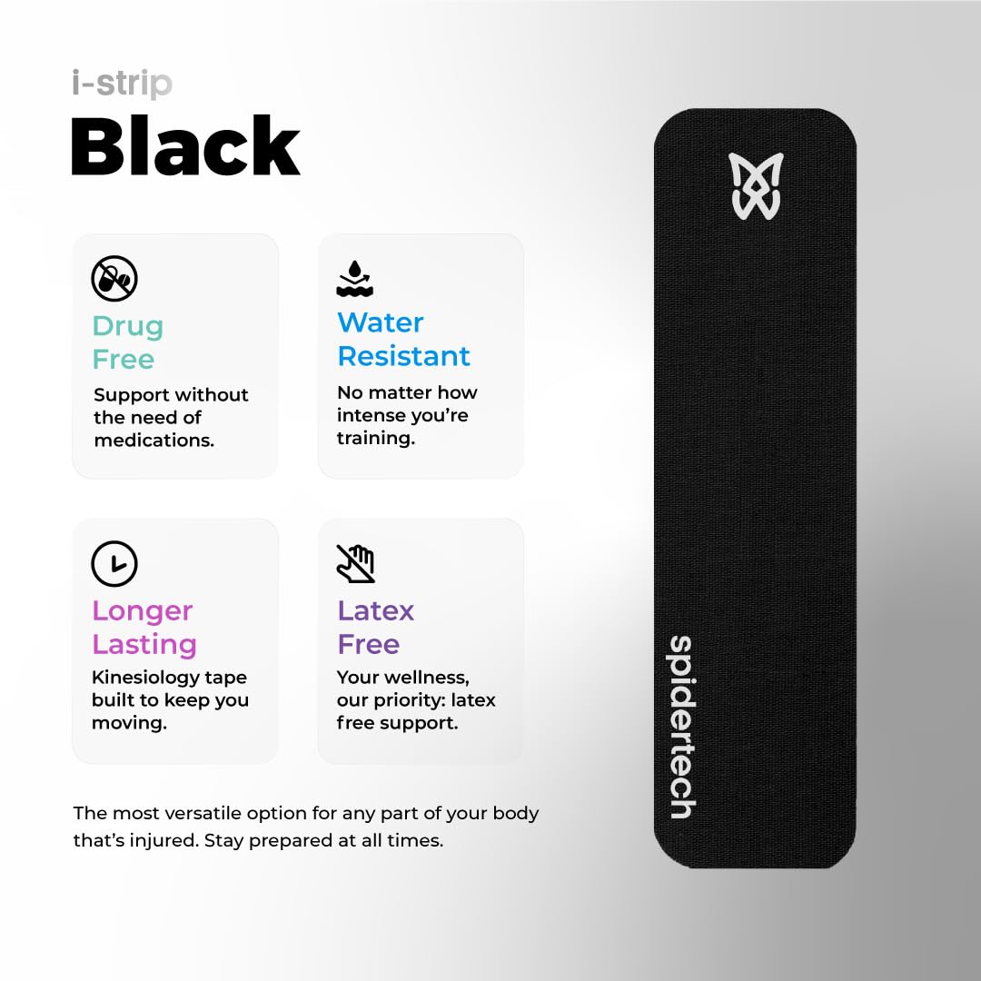 Spidertech Kinesiology Atheletic Tape 8" Precut Strips (20 Pack) (Black)"
