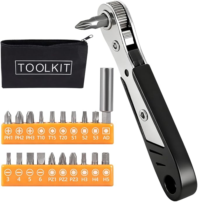 22-in-1 Right Angle Screwdrivers Set, 36-Tooth Mini Ratchet Screwdriver, 90ð Offset for Tight Spaces, Multi-head screwdriver Compact for DIY/Repairs, Gifts for Men