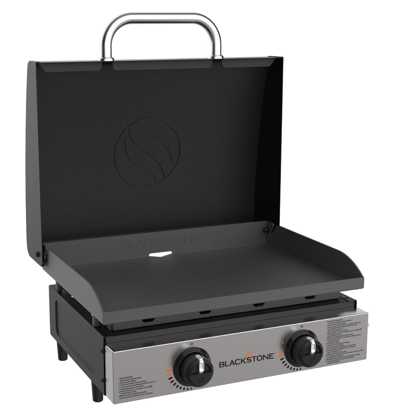 Blackstone 1813 Original 22â Tabletop Griddle with Hood and Stainless Steel Front Plate, Powder Coated Steel, Black
