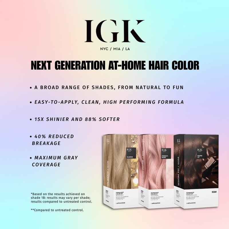 IGK Permanent Hair Dye Color Kit | 1B Moon Dance - Darkest Blue Black | 100% Gray Color Coverage + Strengthen + Shine | Ammonia Free