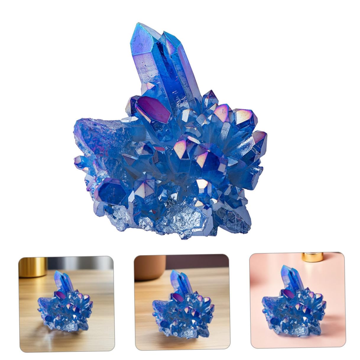 DECHOUS Natural Crystal Cluster Geode, Blue Raw Quartz Geode Crystal Cluster Stone Small Healing Crystals for Home Decoration, Healing, Meditation