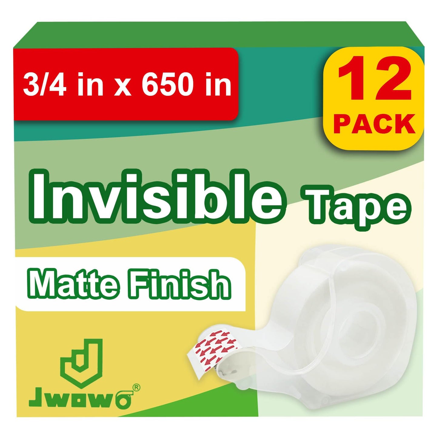 Invisible Tape with Refillable Tape Dispenser, Home Office Supplies and Back to School Supplies for College and Classrooms, Matte Finish, 3/4 in x 650 in, 12 Pack
