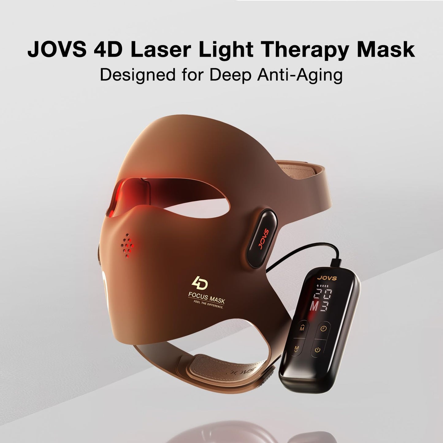 JOVS Red Light Therapy Mask for Face, LED Light Therapy Mask with 4D Laser & FPT Narrow-Beam Technology, 6× More Powerful than LED, 660/850/940/1064nm for Precision Anti-Wrinkle,Brown