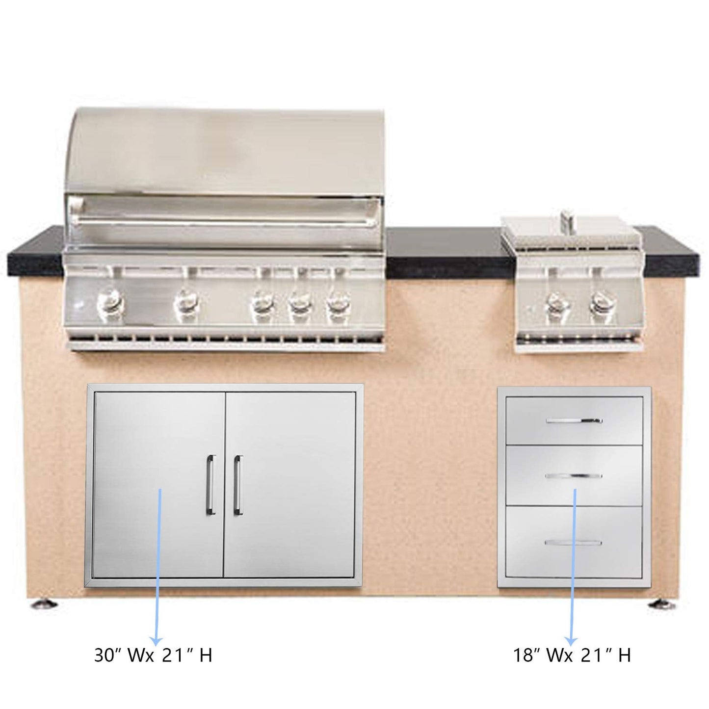 yuxiangBBQ Outdoor Kitchen Drawers Stainless Steel 3-Drawer BBQ Drawer 18" W x 21" H x 23" D Enclosed Built-in Drawer Flush Mount for Outdoor Kitchens & BBQ Islands
