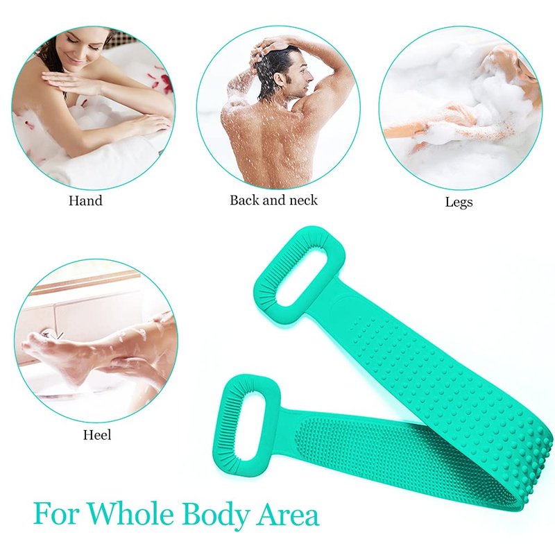 Inmorven Back Scrubber for Shower Exfoliating Body Scrubber 40 inch Double-Sided Back Exfoliator Scrub Towel, Bath Body Brush Widened Back Washer with Handle for Men and Women Green