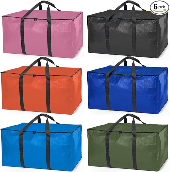 ClearSpace Heavy Duty Moving Bags or Storage Bags â Storage Bins with Lids, Large Moving Boxes with Backpack Straps & Zippers,â Packing Box & Moving Supplies for College Dorm, 6 Pack