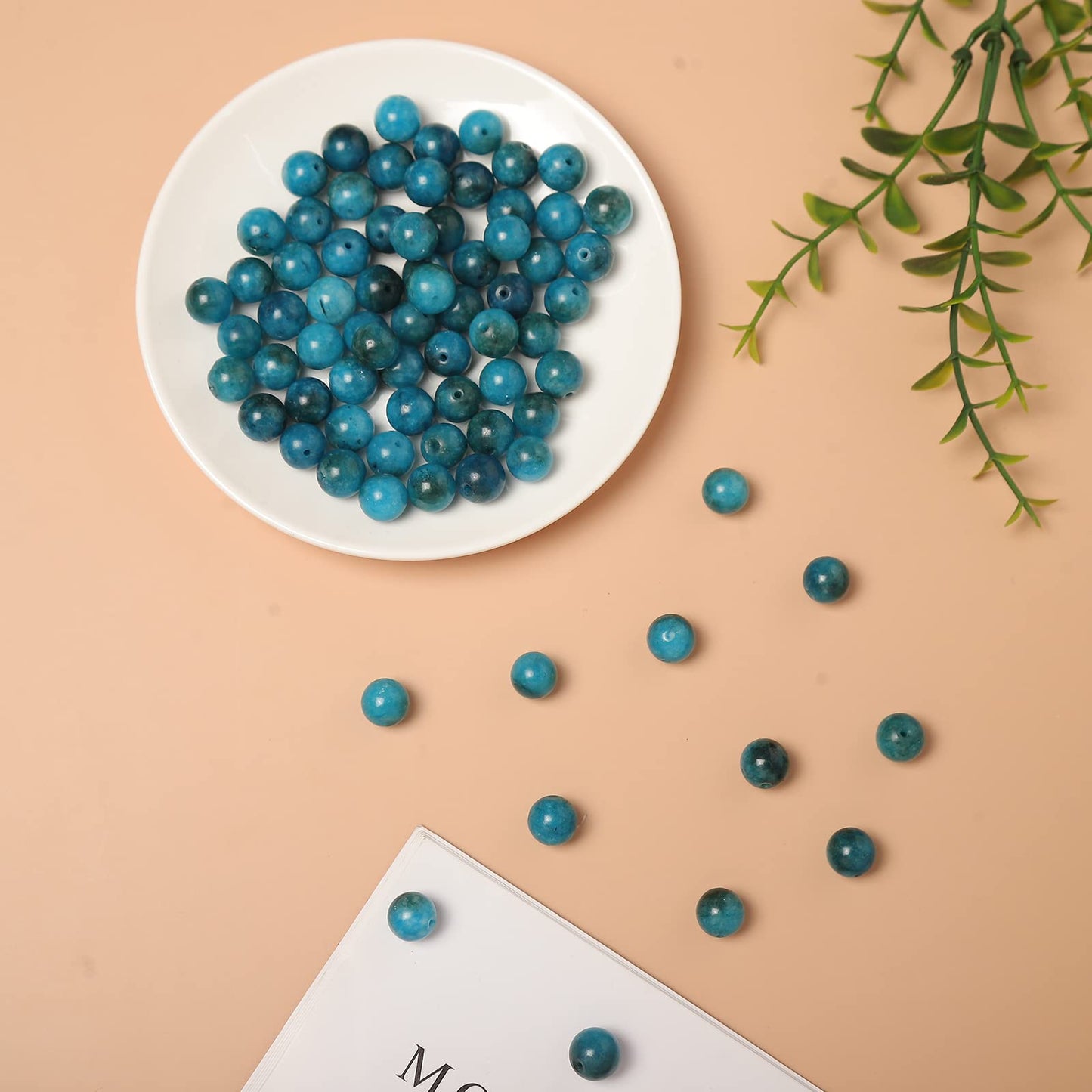 35pcs 10mm Natural Stone Beads Blue Apatite Beads Energy Crystal Healing Power Gemstone for Jewelry Making, DIY Bracelet Necklace