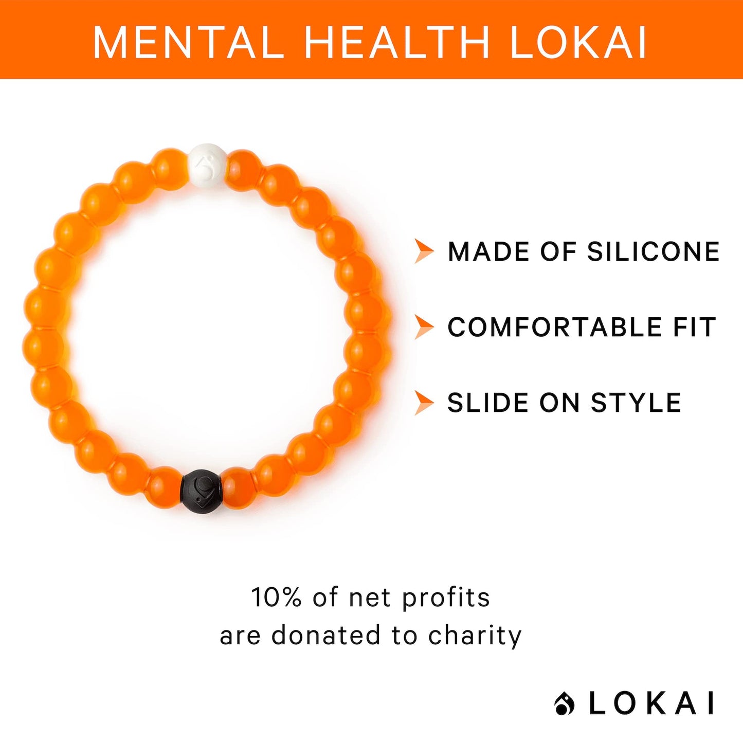 Lokai Silicone Beaded Bracelet for Mental Health Awareness - Small, 6 Inch Circumference - Jewelry Fashion Bracelet Slides-On for Comfortable Fit for Men & Women