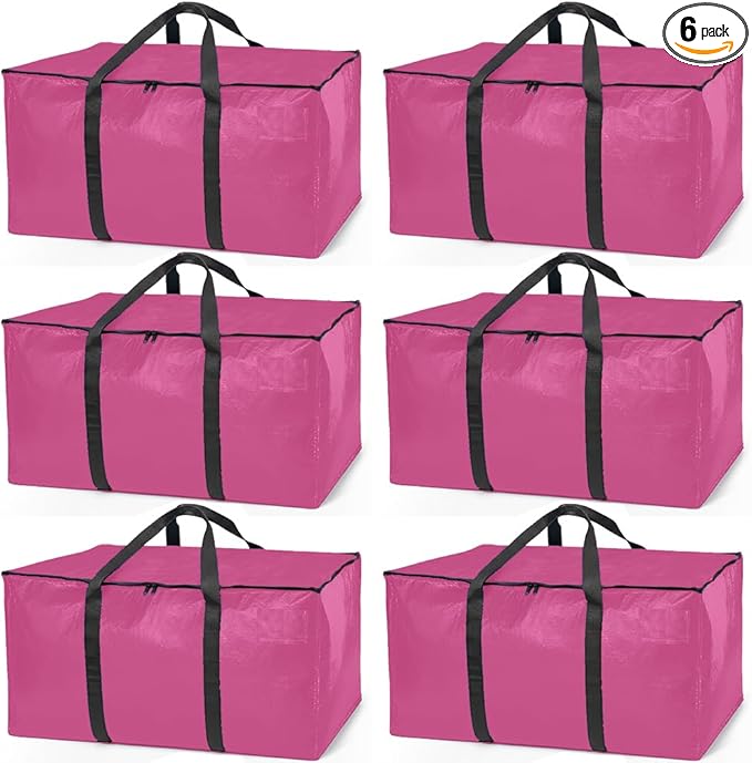 ClearSpace Heavy Duty Moving Bags or Storage Bags â Pink Storage Bins with Lids, Large Moving Boxes with Backpack Straps & Zippers,â Packing Box & Moving Supplies for College Dorm, 6 Pack