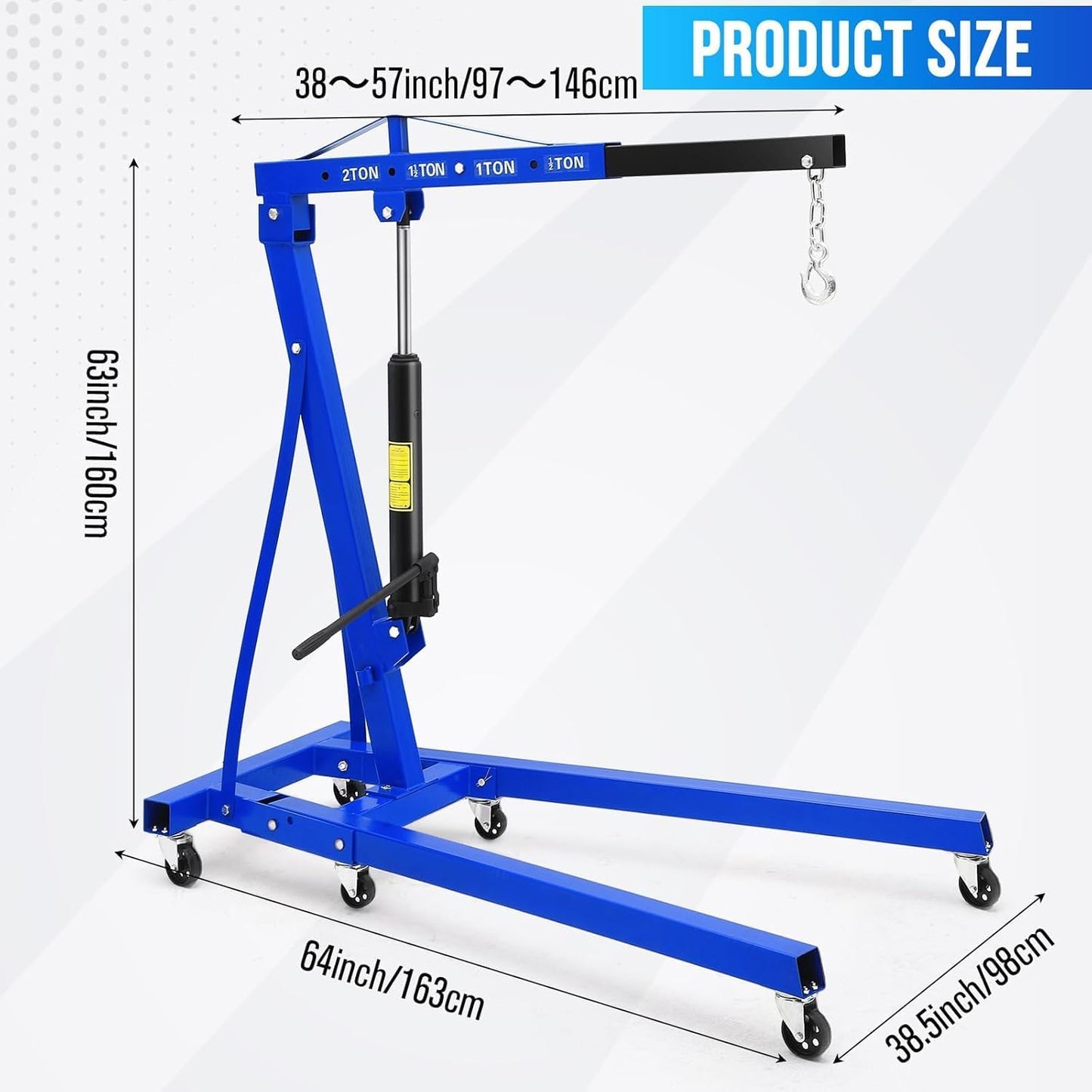 GarveeTech 2 Ton Folding Engine Hoist, Cherry Picker Engine Hoist, 4400 LBS Heavy Duty Hydraulic Shop Crane with Telescopic Boom and 6 Casters Engine Lifter for Automotive Repair