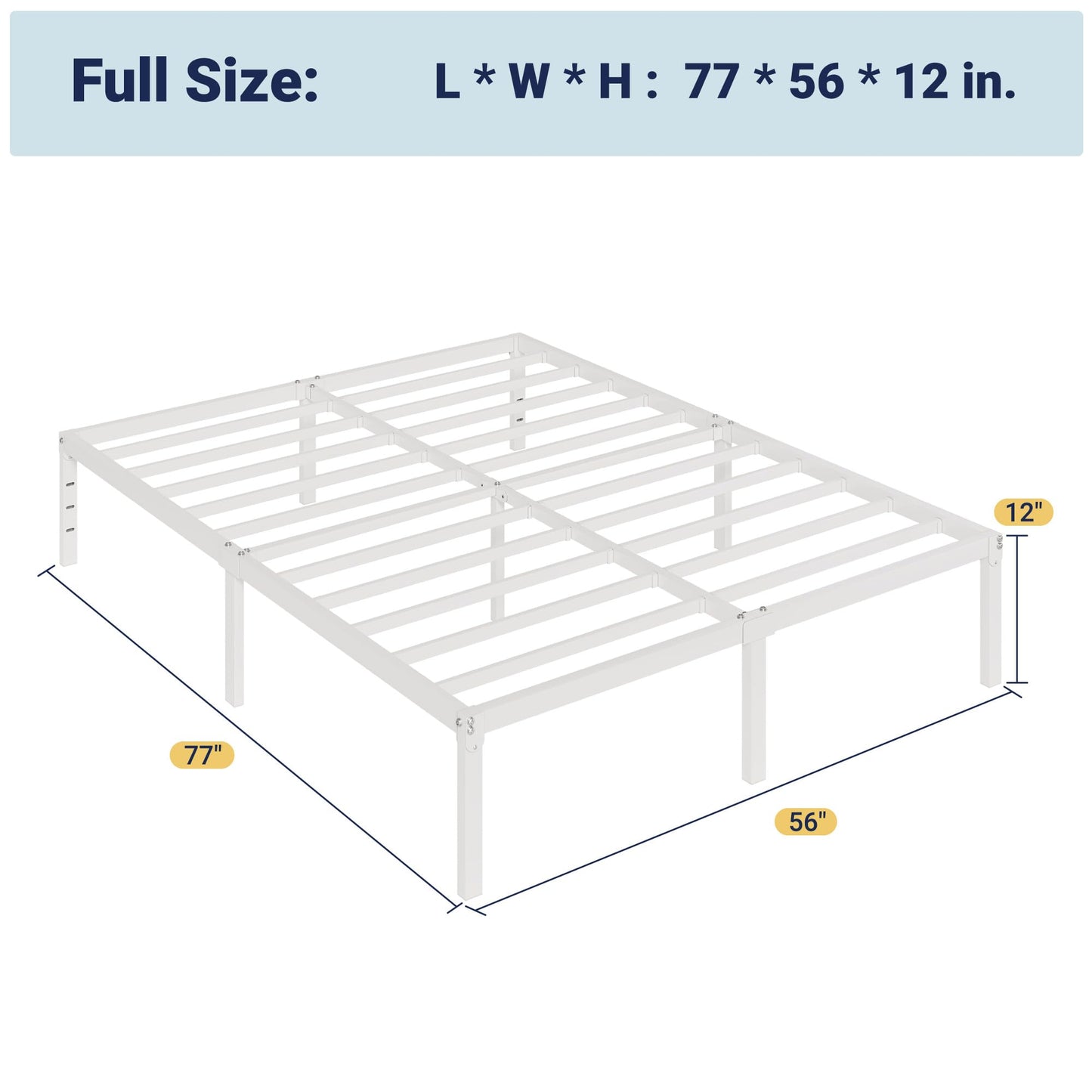 Allewie Full Size Bed Frame, 12 Inch Metal Platform Beds with Storage Space, No Box Spring Required and Easy Assembly, White