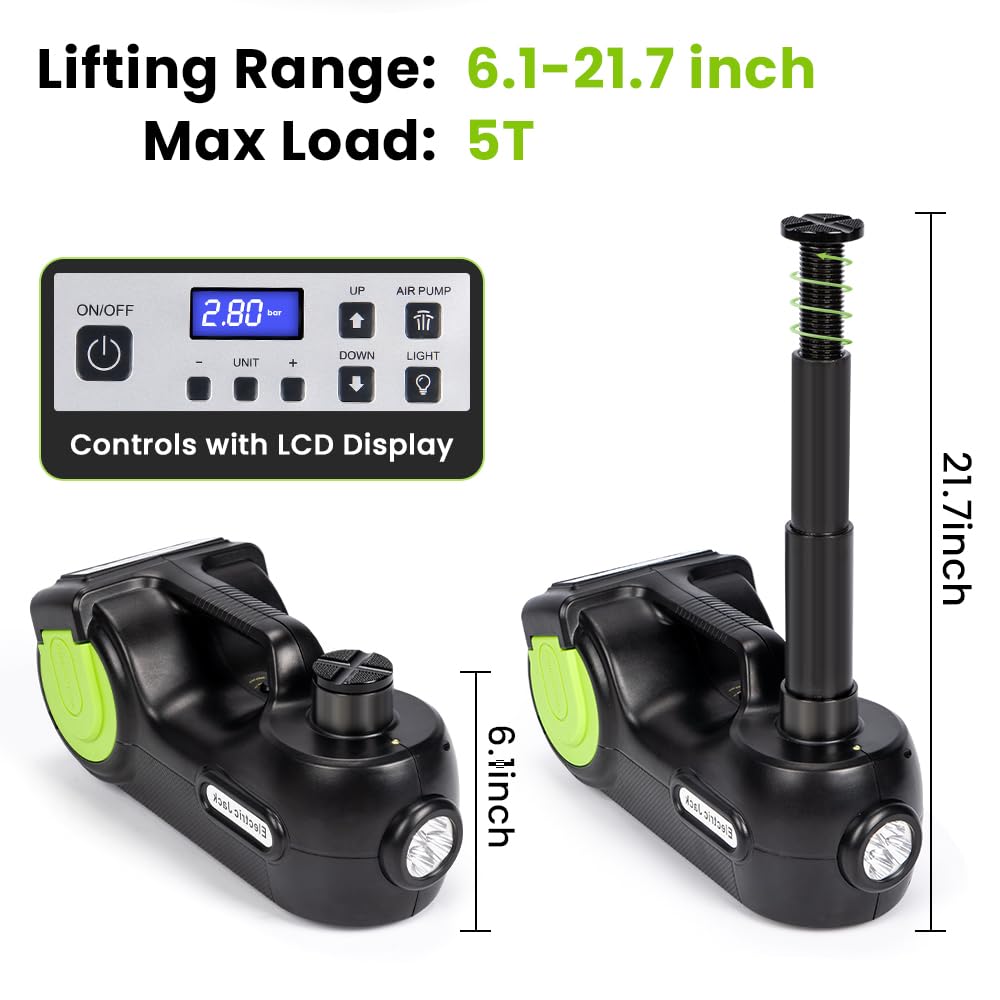 Anbull Electric Car Jack Kit 5 Ton,Hydraulic Car Jack Lift DC12V with Electric Impact Wrench & Inflator for SUV MPV Sedan Truck Tire Change & Garage Repair(Lifting Range 6.1-21.7 inch)