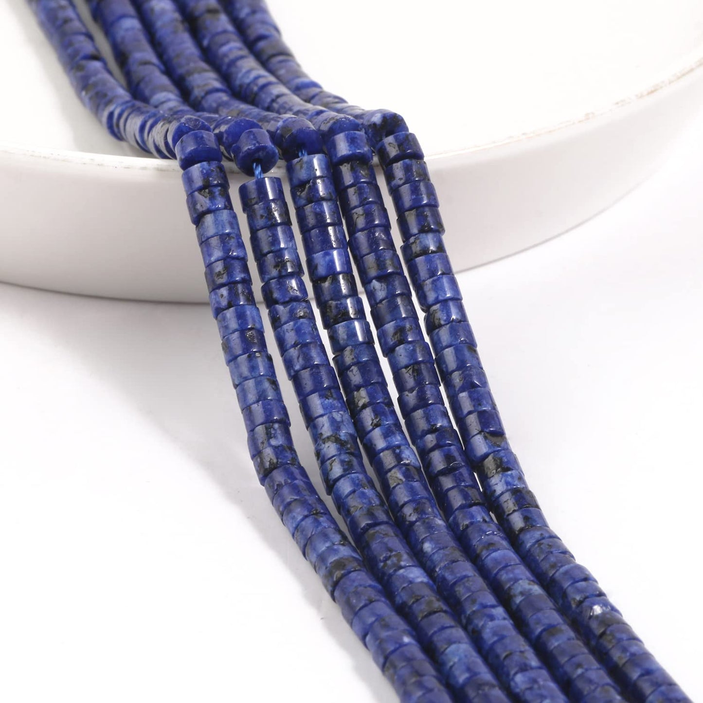 NITOPUPU 150Pcs 4×2mm Natural Lapis Lazuli Spacer Stone Beads for Jewelry Making Supplies, Loose Semi Flat Round Gemstone Tube Beads for Bracelets DIY Crafts
