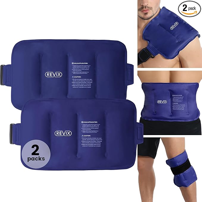 REVIX Reusable Ice Pack for Back Relief, Soft Plush Lining Gel Cold Packs for Lower Back, Shin, Knee, Hip, Arm, Flexible Cold Compress, 16 ÃÂ 9 ", 2 Packs