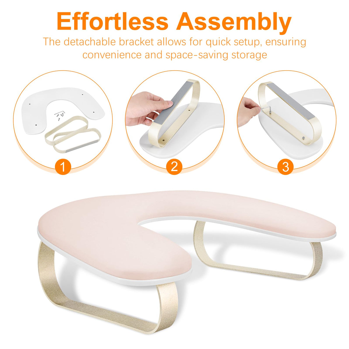 Arm Rest for Nails Tech Upgraded 10° Inclined, U-Shaped Manicure Nail Arm Rest Stand, Pink Nail Armrest for Nail Tech Hand Rests with Gold Aluminum Alloy Holder Non-Slip