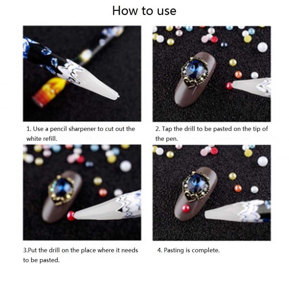 JERCLITY 10 Piece Yellow Refill Rhinestone Picker Pencil Set Self Adhesive Nail Dotting Wax Pen with 5 Piece Triangular Beads Sorting Tray for Nail Art Decoration