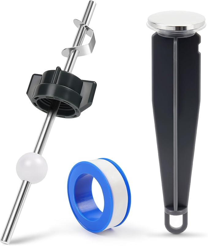 2Pcs Sink Drain Parts, Lavatory Pop Up Center Assembly with Plug, Bathroom Sink Pivot Ball Rod Replacement with 18MM Ball, Pop up Stopper 4â7/8" Tall, 1â1/4" Cap Dia