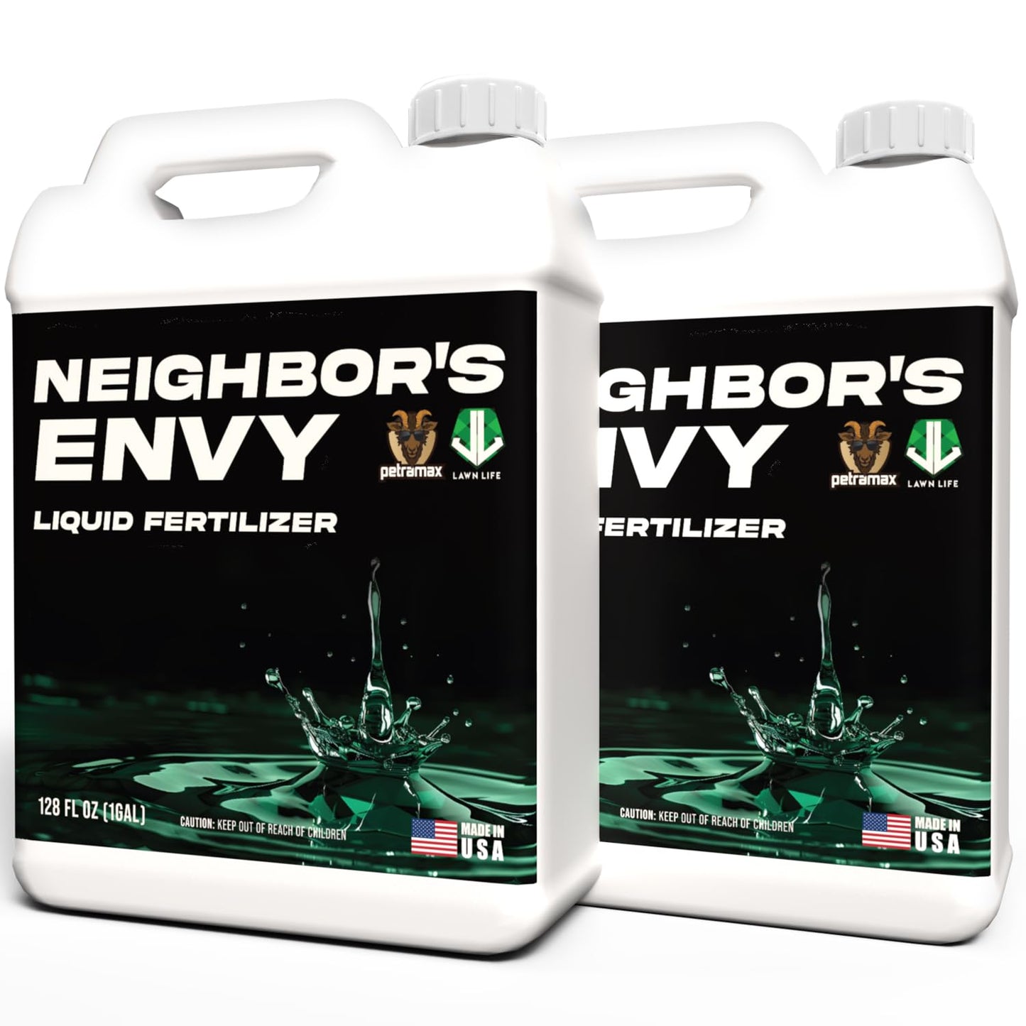 PetraMax Neighborâs Envy Grass Fertilizer for Lawn & Garden, 2 Gallon Covers up to 32,000 sq.ft. 7-in-1 Liquid Lawn Fertilizer Concentrate for Deep Green Turf - Includes Nitrogen/Iron/Humic/Sea Kelp