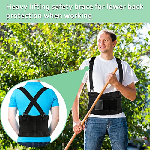 Work Back Brace - Back Support Belt for Lower Back Pain Relief, Heavy Lifting, Herniated Discs - Industrial Back Brace for Work With Shoulder Straps Fits Men and Women 5XL(53"-65")