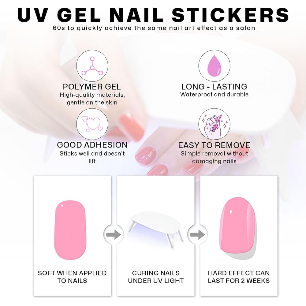Semi Cured Gel Nail Strips with Purple and white Glitter Designs Gel nail stickers Glossy Nail strips Salon Quality & Easy to Use 20 Pcs for Women