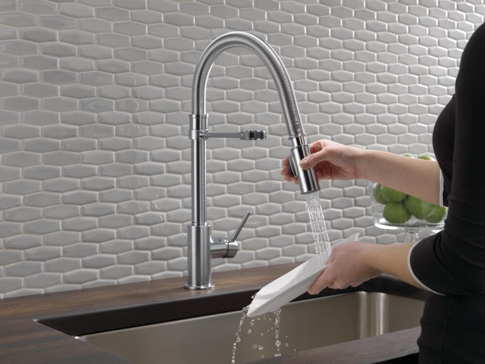 Delta Faucet Trinsic Pro Commercial Style Kitchen Faucet, Kitchen Faucets with Pull Down Sprayer, Kitchen Sink Faucet, Faucet for Kitchen Sink with Magnetic Docking, Arctic Stainless 9659-AR-DST