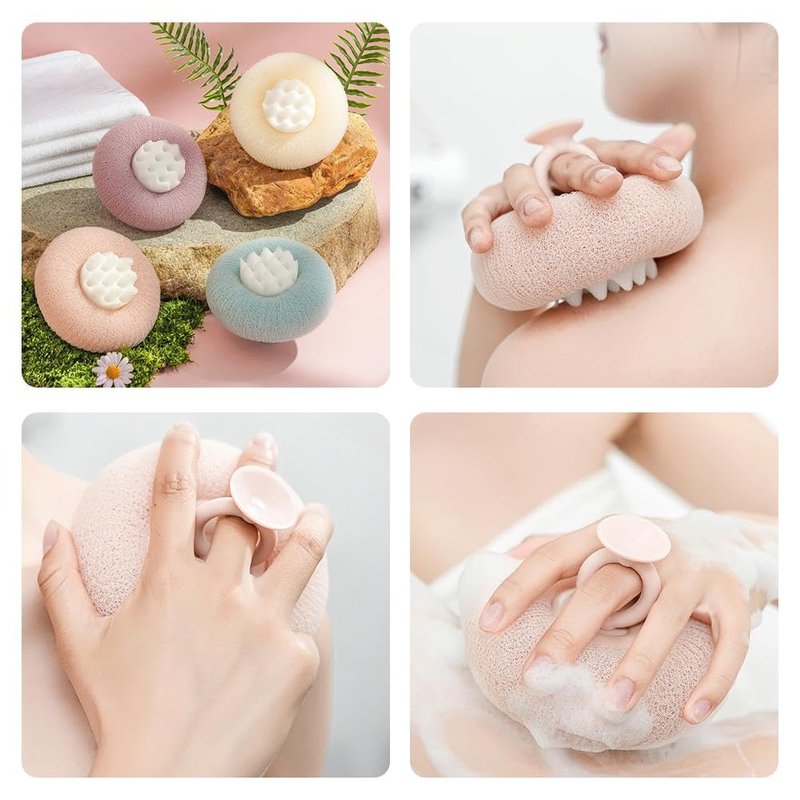 2 Pack 2-in-1 Sunflower Bath Ball Super Soft Sunflower Suction Cup Bath Ball Exfoliating Bath Sponge Cleaning Brush with Suction Cup Shower Sponges Bath Sponges Back Scrubber Shower Puffs
