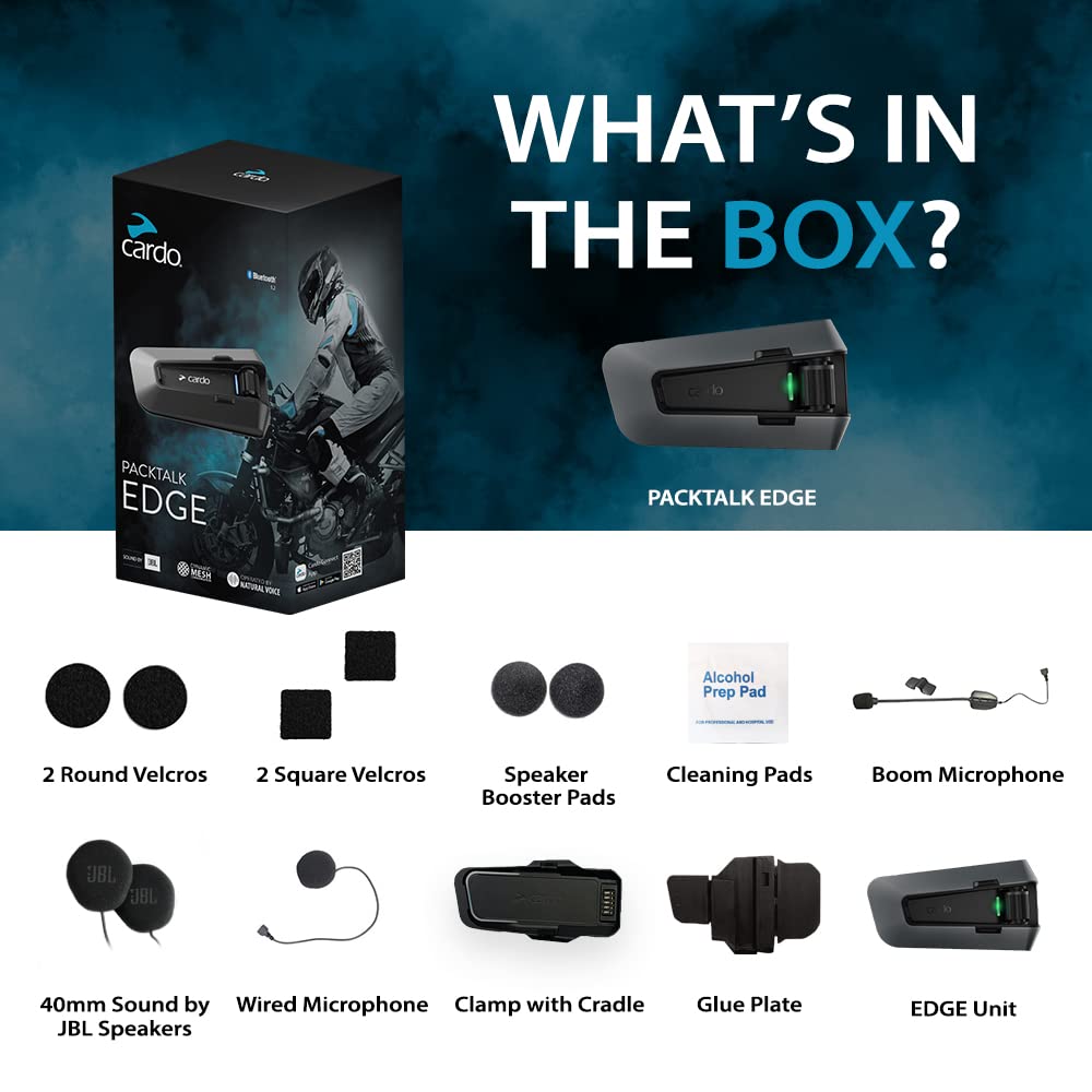 Cardo PACKTALK Edge Motorcycle Bluetooth Communication System Headset Intercom - Single Pack