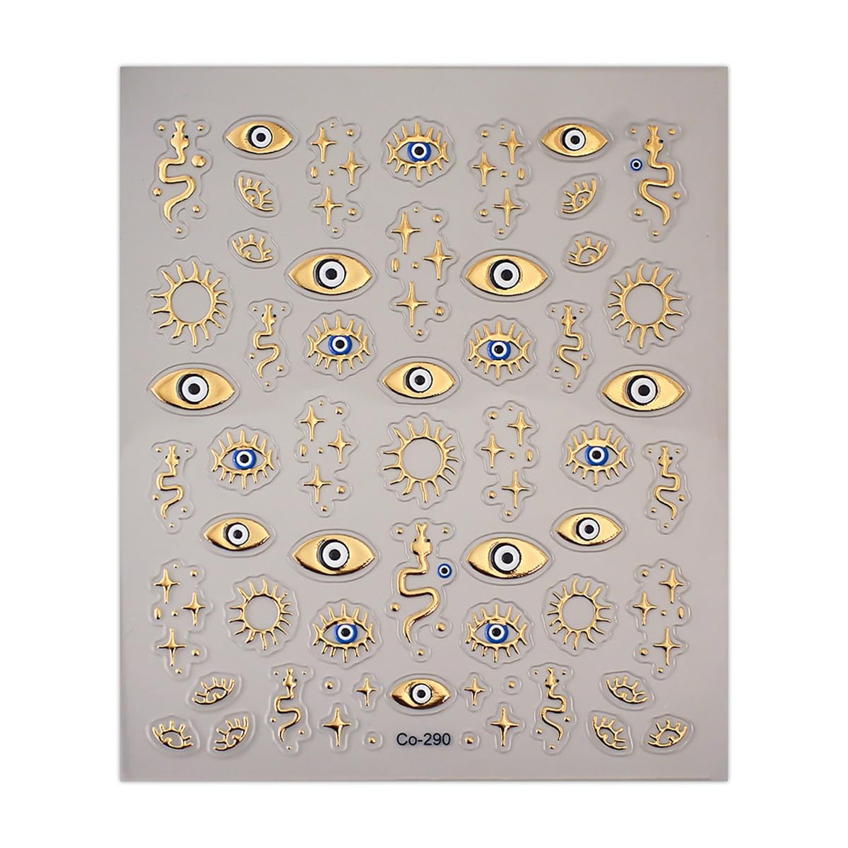 Gold Evil Eye Nail Art Stickers 3D Gold Nail Stickers Star Snake Nail Decals Gold Stickers for Nails Designs Self-Adhesive Nail Art Supplies for Women Girls DIY Manicure 1 Sheets