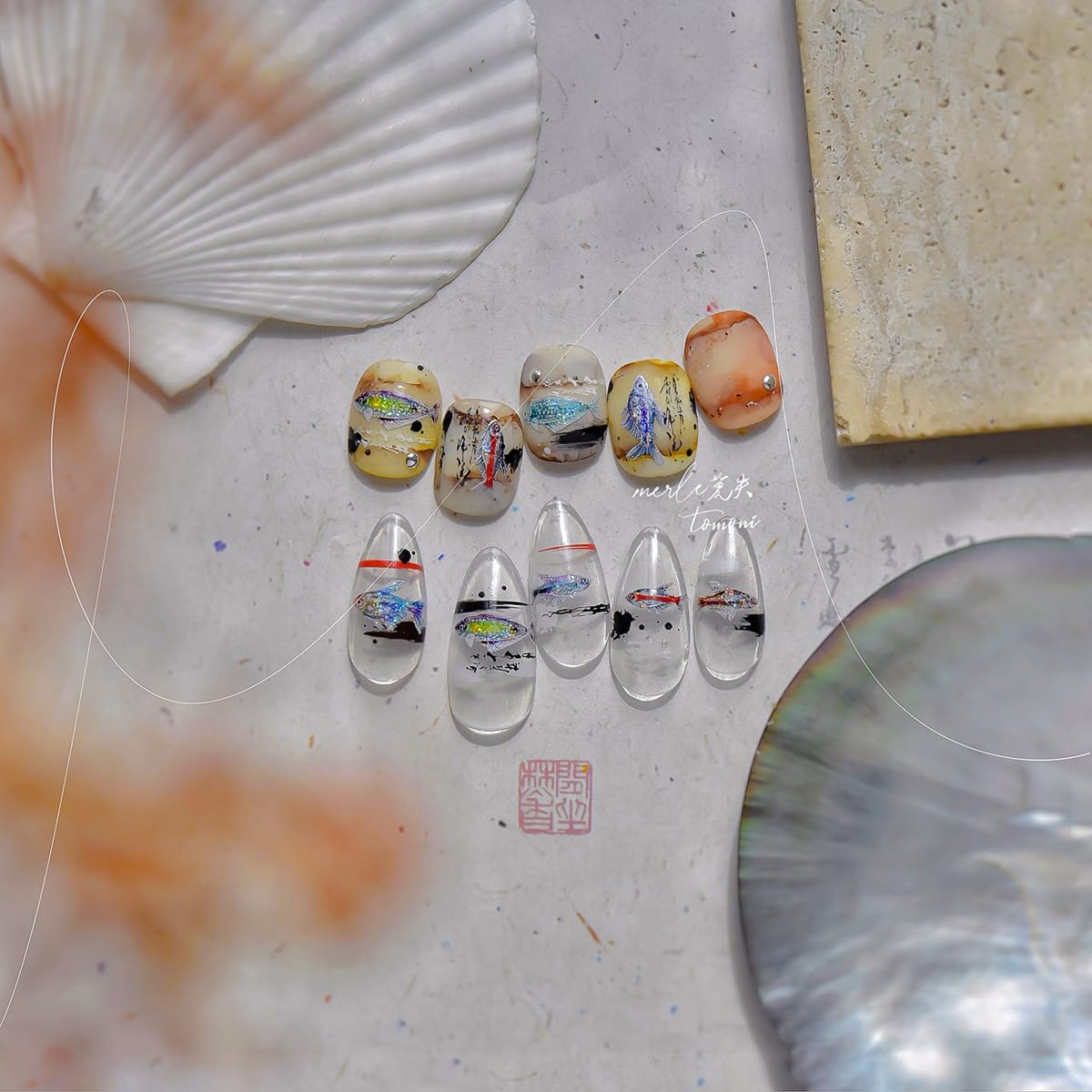 Fish Nail Stickers for Nail Art Iridescent Glittery Nail Decals Vibrant Fish Stickers for Nails with Design 3D Self Adhesive Nail Art Supplies & Decorations for Women Girls 1 Sheet