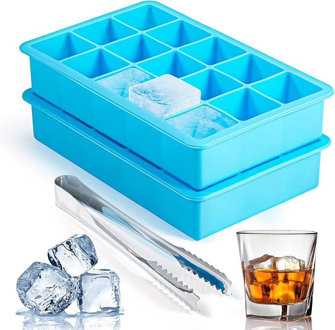 2 Pack Ice Cube Trays, ZDPMK Silicone Easy Release Flexible Molds 15 Ice Cubes Tray for Freezerï¼ÂCocktailï¼ÂWhiskeyï¼ÂReusable & BPA Free
