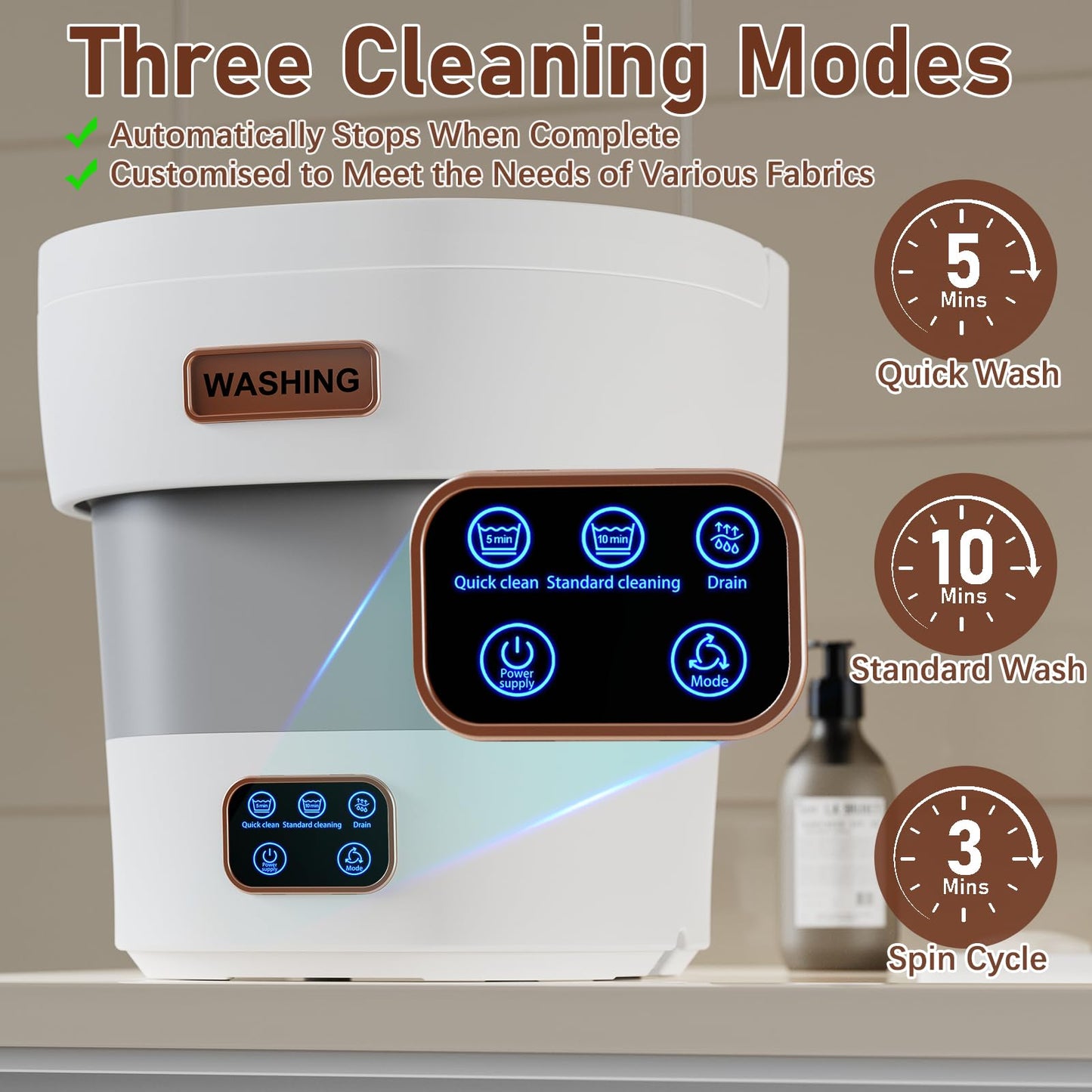 Portable Washing Machine - The Upgraded 12L Foldable Mini Washer with Powerful Cleaning & Low-Noise Design | Perfect for Household, Baby Clothes, Travel, Apartments/Dorms/RVs (Grey-White)