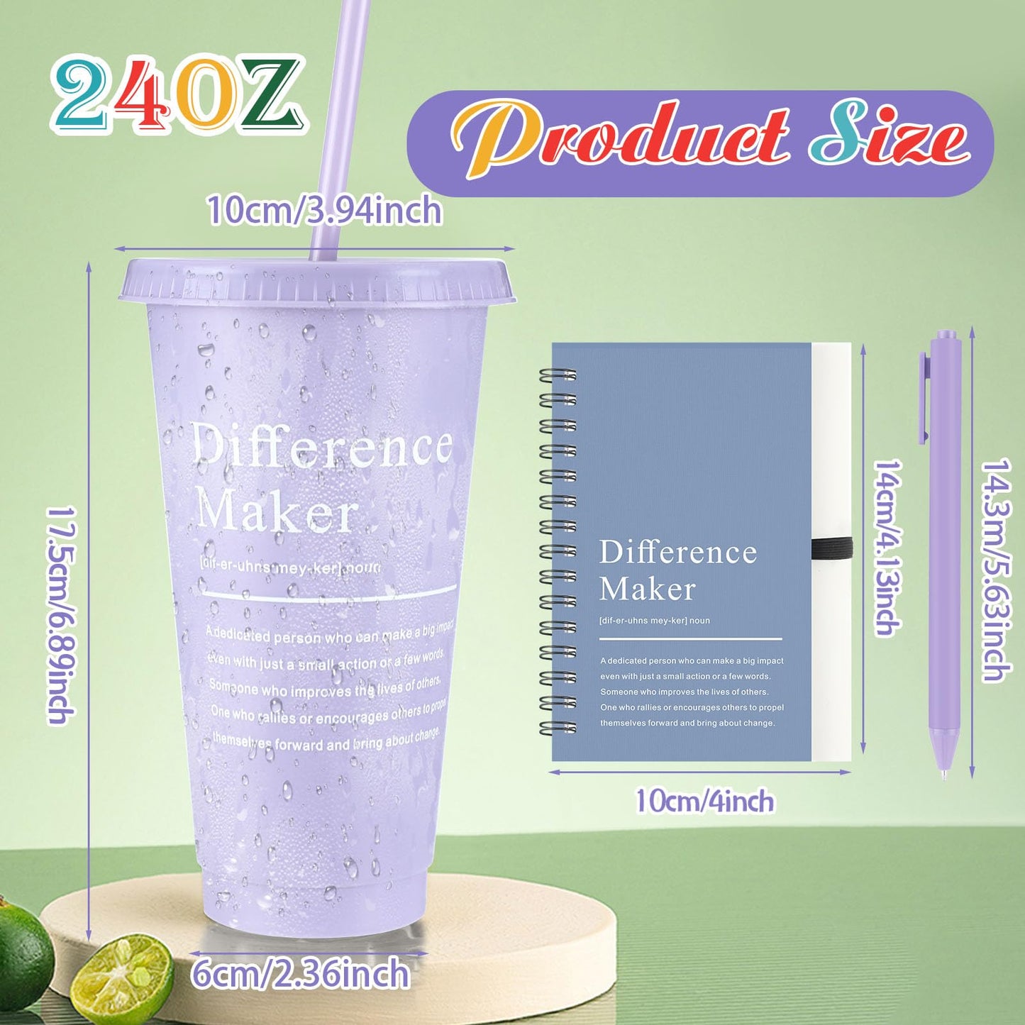 Marspark 10 Sets Difference Maker Gifts for Women Men, Employee Appreciation Gifts Bulk Inspirational Thank You Cup Motivational Notebooks with Pen for Team Teacher Coworker Office (Retro Color)