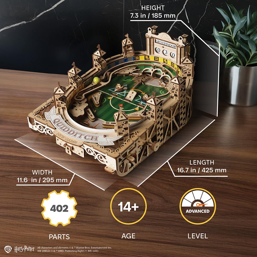 UGEARS Harry Potter Quidditch Pinball Machine - 3D Wooden Puzzles for Adults to Build, Mechanical Wooden Model Kits, Wood Brain Teaser Puzzles, Harry Potter 3D Puzzle Pinball Game for Christmas
