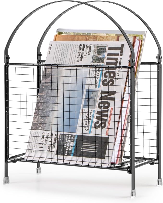 PUERSI Freestanding Magazine Holder â Modern Touch Handbag Design, Magazine Organizer Metal Rack for Books, Vinyl Record, Newspaper (Black)