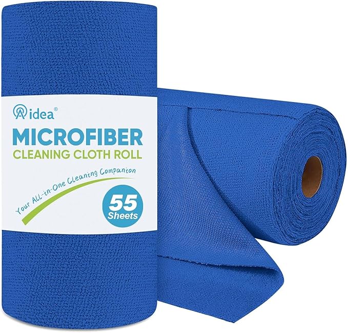 AIDEA Microfiber Cleaning Cloth Roll, Shop Towels 55 Sheets Washable, Microfiber Towels for Cars, Shop Rags Reusable Paper Towel for Automotive, House, Kitchen, Cleaning Supplies 11Ã9", Dark Blue