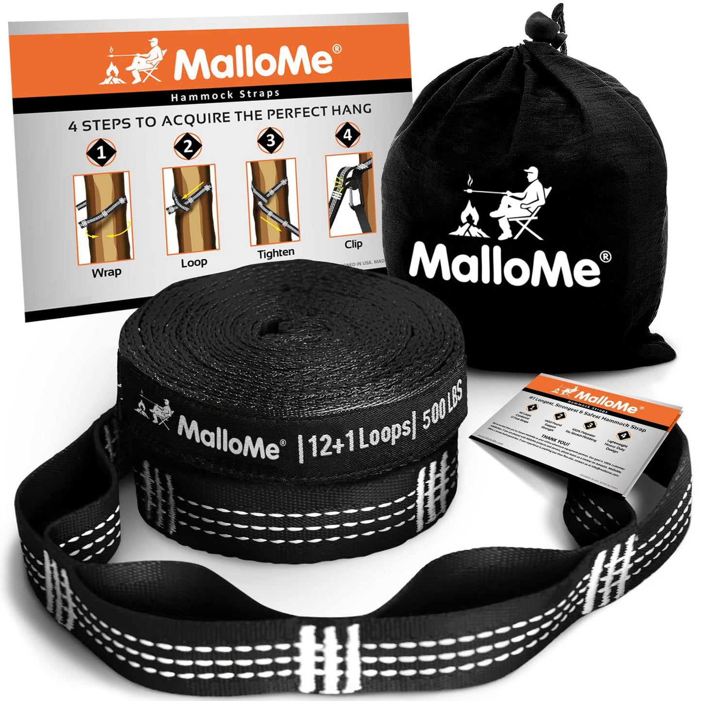 MalloMe Tree Swing Straps & Hammock Straps for Trees â Multi-Purpose Hanging Kit, Heavy Duty Adjustable Tree Strap for Hammocks, Swings & Outdoor Use, Safe for Branch or Between 2 Trees