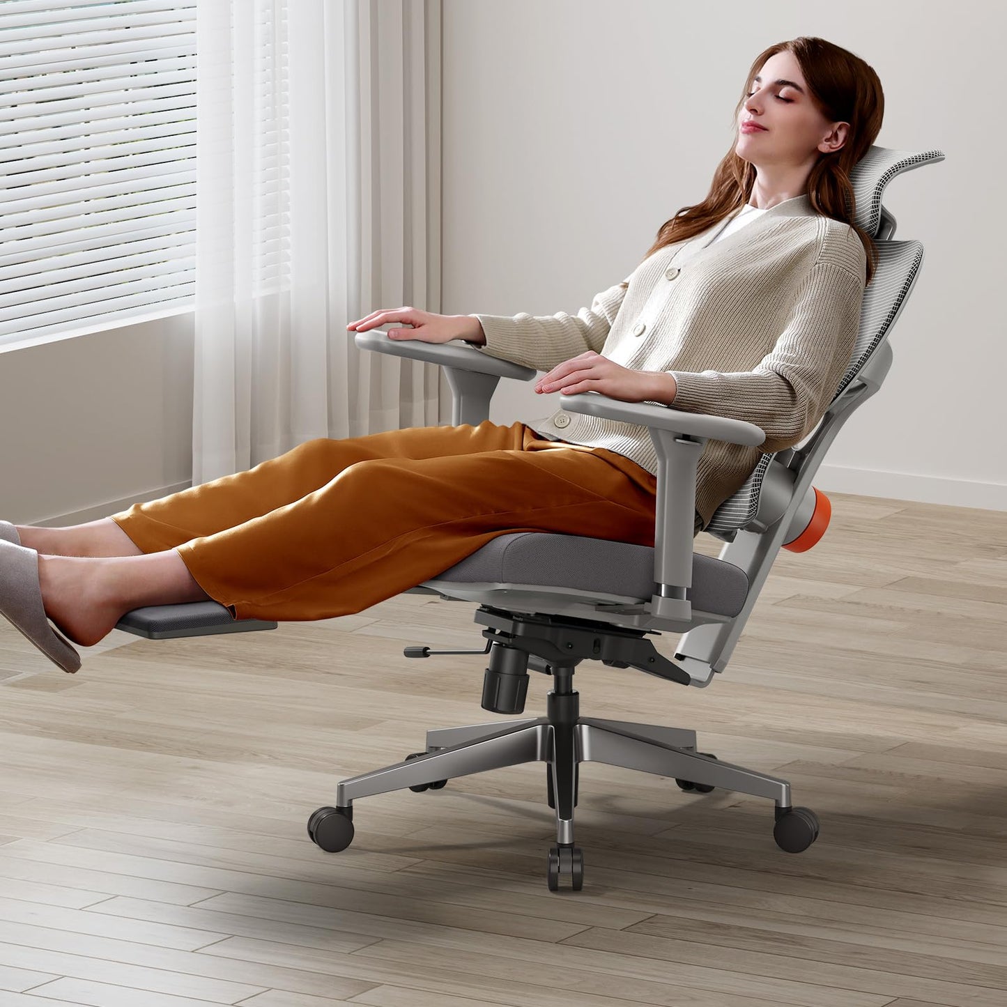 Newtral Office Chair Ergonomic - Home Office Desk Chair, Big and Tall Office Chair, Auto-Following Lumbar Support for Back Pain, Adjustable Seat Depth and Height (with Footrest, Gray)
