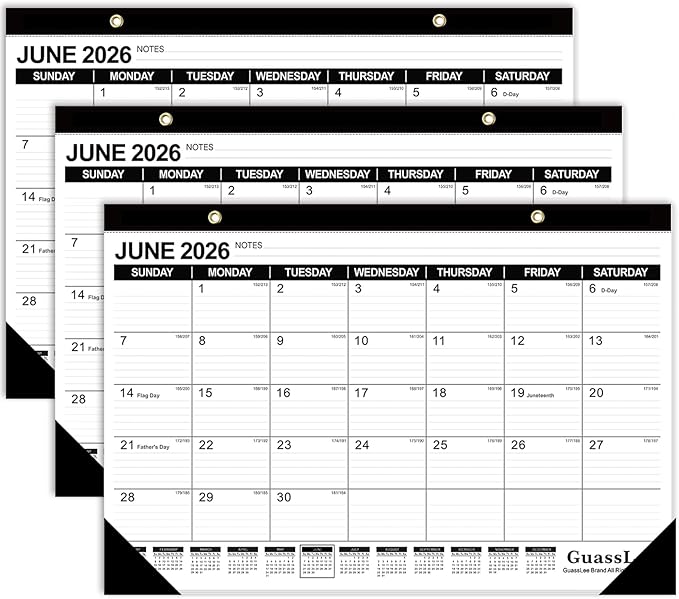 GuassLee 3 Pack Desk Calendar 2026-2027 - 19 Months Academic Calendar 17" Ã 11.5" Desktop Calendar from Jun. 2026 to Dec. 2027 with Julian Date for Home School Office Desk Top Organizing