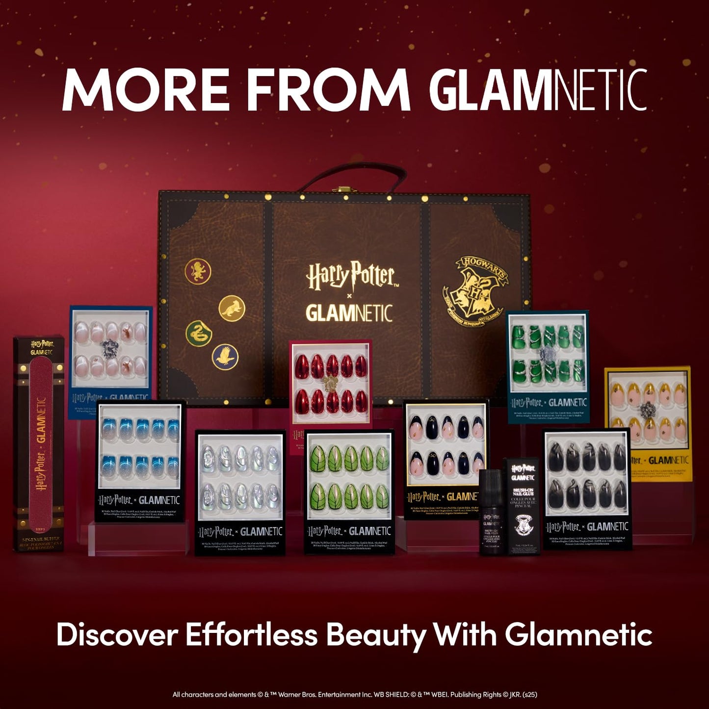 Glamnetic Press On Nails x Harry Potter™ - Harry Potter™ | Short Almond Fake Nails with Black French Tips, Glasses & Hidden Lightning Details, Officially Licensed | 15 Sizes - 30 Nail Kit with Glue