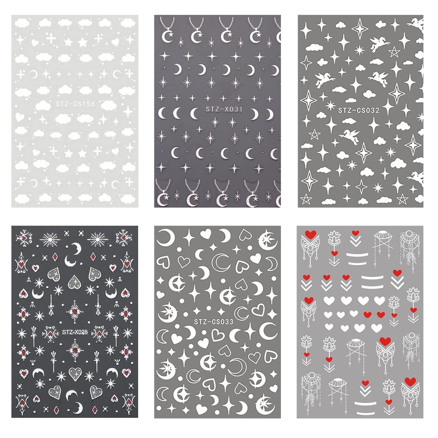 Pendant Flowers Nail Art Adhesive Sticker 3D Self-Adhesive Nail Decals Art Design Holographic Stars Heart Moon Nail Art Sticker Decoration for Women Manicure Tips Acrylic Nails DIY Nails Art Supplies